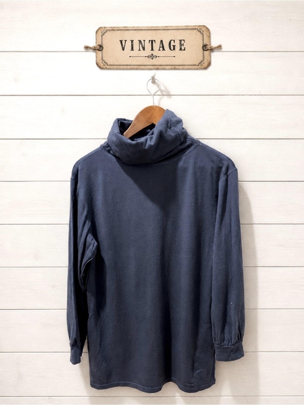 NANCY HELLER blue turtleneck 💯 wool tunic size M